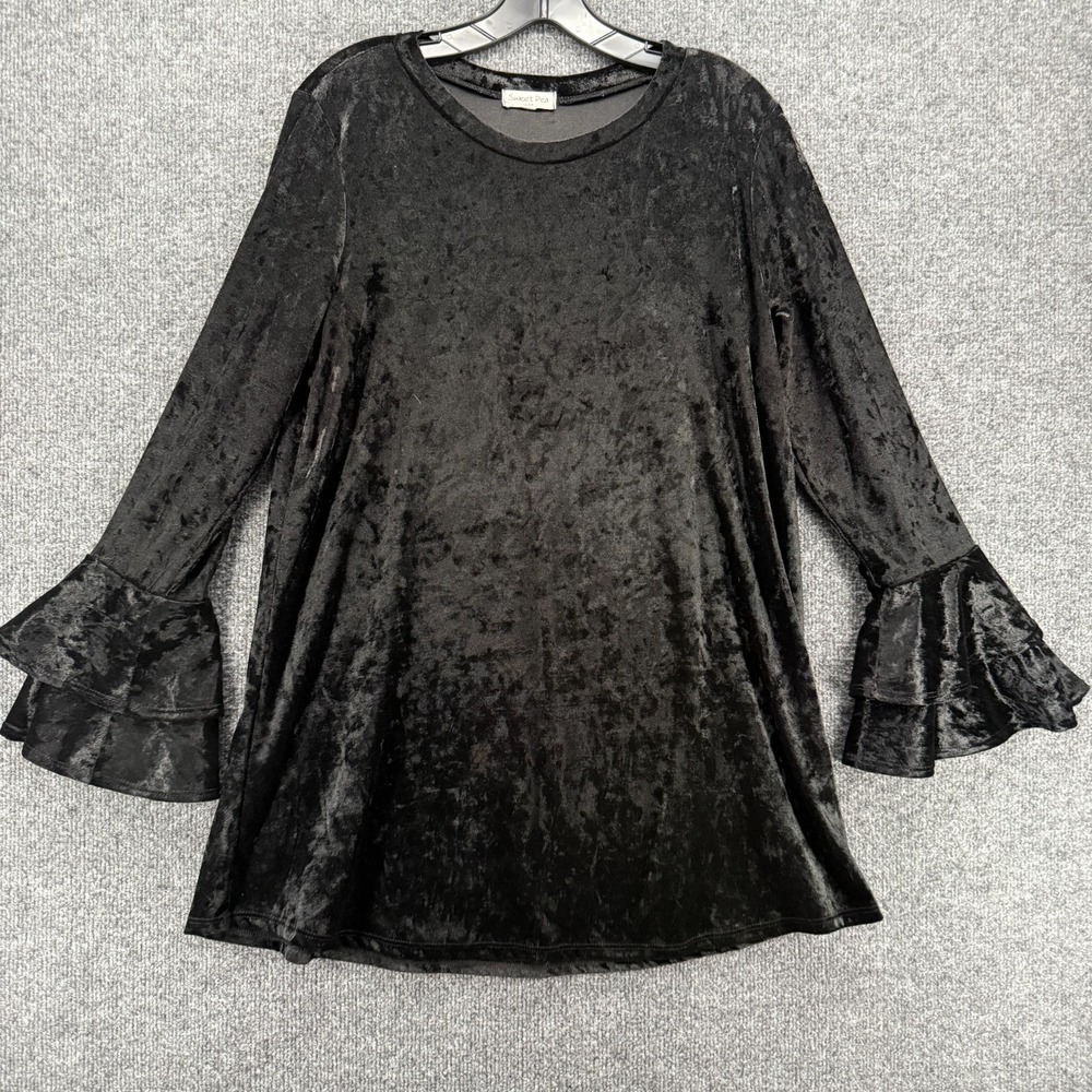 Sweet Pea Blouse Top Womens L Black Crushed Velvet Tunic Whimsigoth Vamp Goth